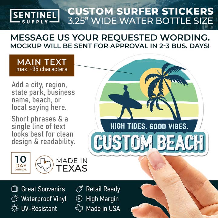 Sentinel Supply - Wholesale Sticker - Custom Surfer Stickers - Name Drop Beach Decals