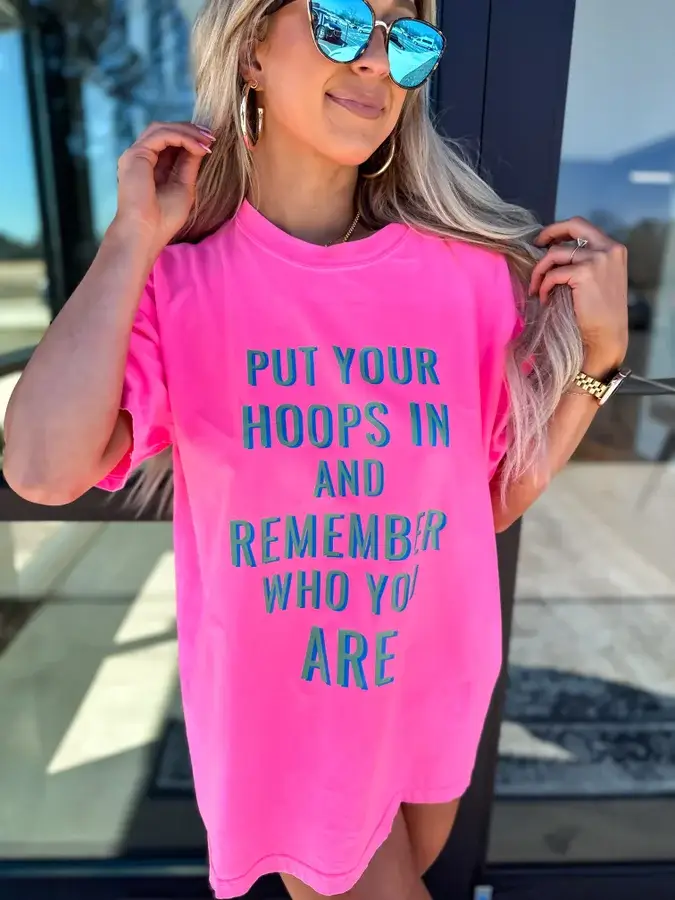 birdie - Wholesale T-Shirt (Graphic) - Women's - Put Your Hoops In Neon Pink Short Sleeve Graphic Tee1
