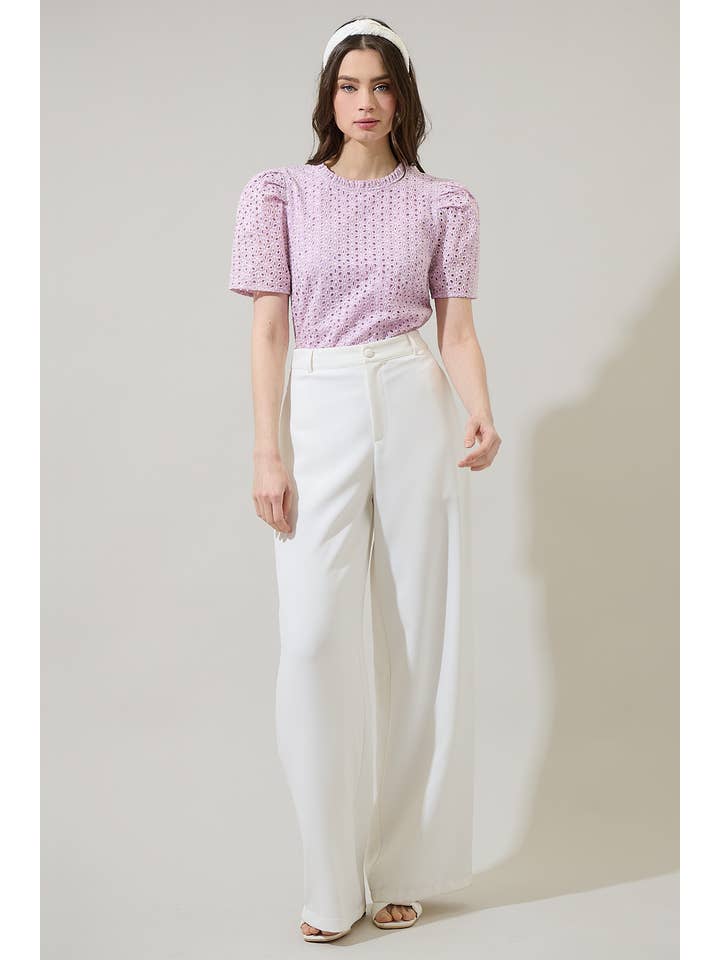 Lilac Hadi Eyelet Veronica Puff Sleeve Blouse for wholesale on Faire3