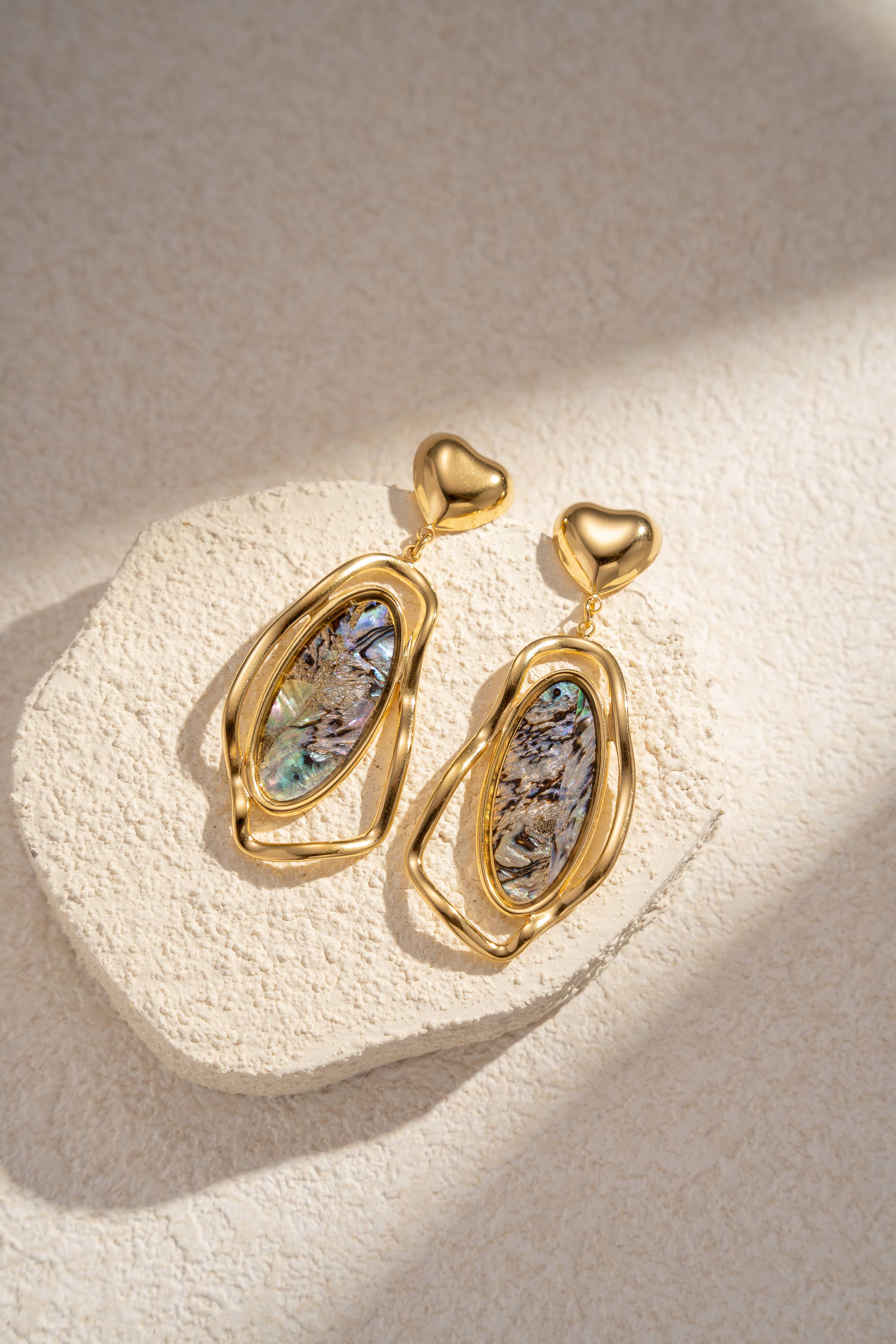 COSMOS - Wholesale Dangle Earrings - Gold dangling earrings in Mother-of-Pearl & Abalone steel2