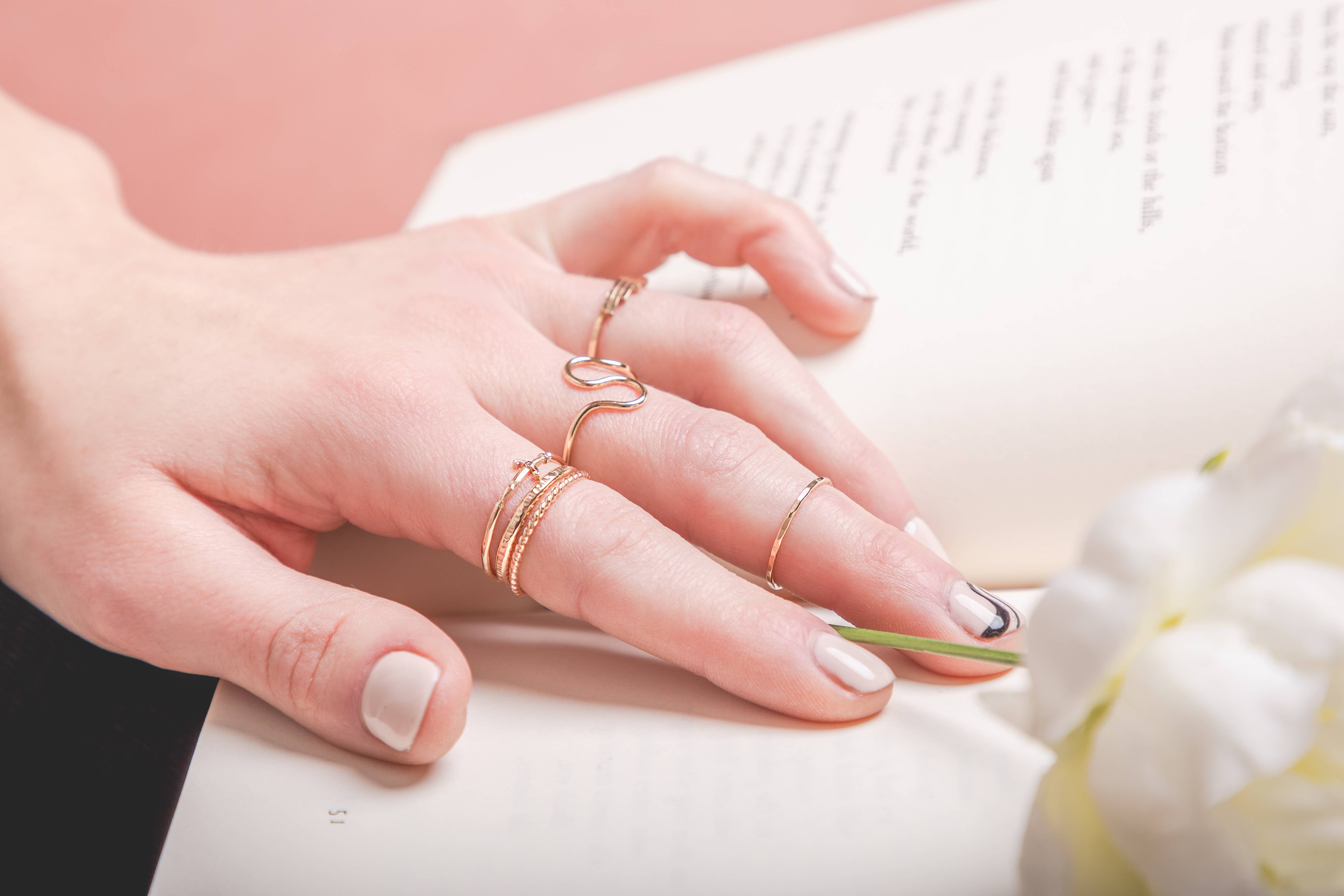 Mineral and Matter - Wholesale Band/Stacked Ring - Squiggle Ring Curve Band Goldfill Statement Free form Ring3