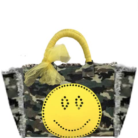 Dotted Yellow Smile Fringe Canvas Bag for wholesale by Hipchik