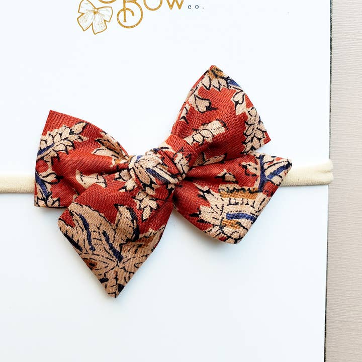 Revival Bow Co. - Wholesale Hair Bow - Kids - Small Fall Fabric Bow on Headband • Rust Floral0