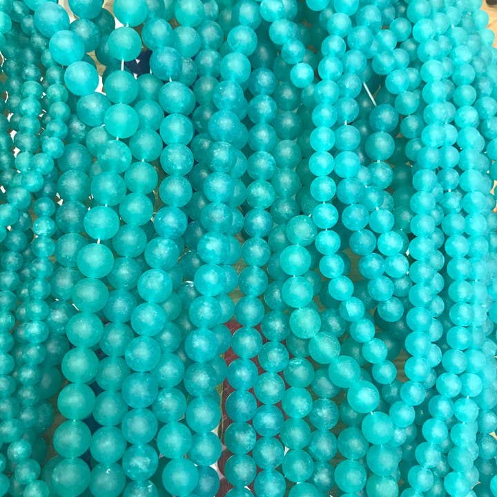 Matte Teal Turquoise Blue Round Jade Beads, Bright Blue Neon for wholesale by The Bead Bazaar