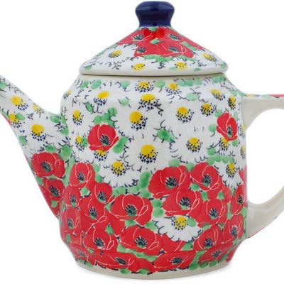 Polmedia Polish Pottery - Wholesale Tea Pot - Tea or Coffee Pot 41 oz Spring Blossom Harmony Theme UNIKAT2