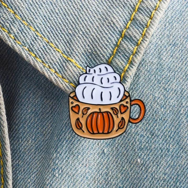 Magnifique Hearts - Wholesale Brooch - Cute Pumpkin Spice Latte Cup Brooch - Lapel Pin, Fall theme2