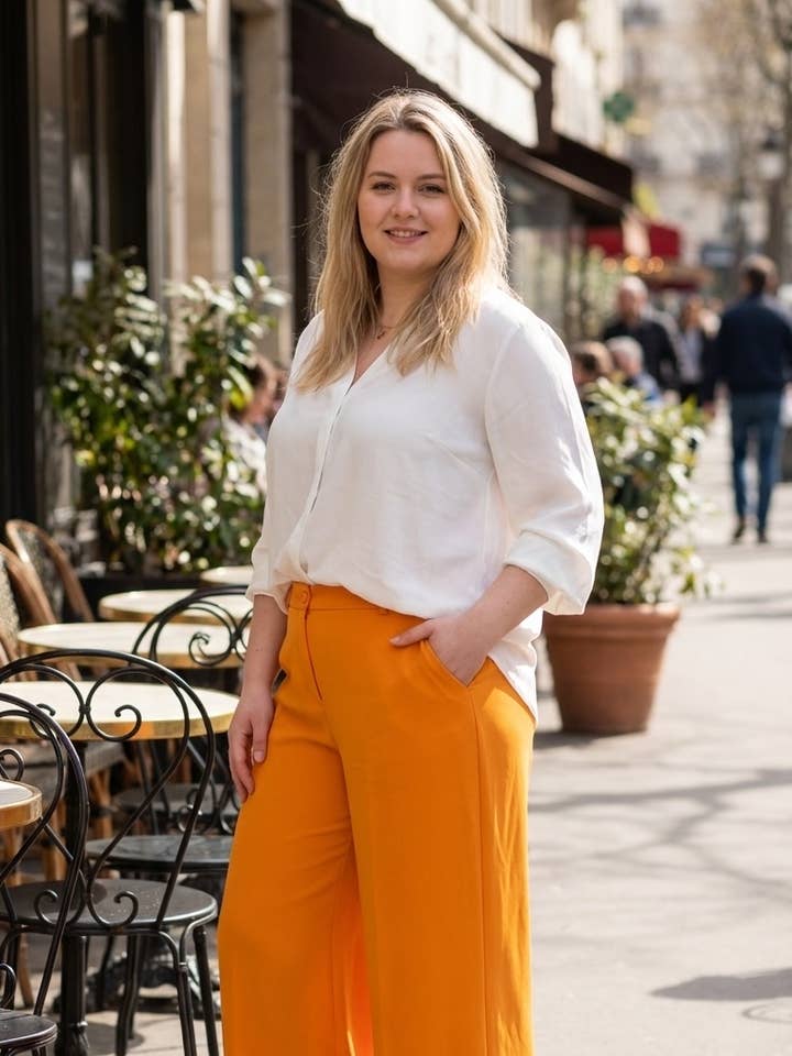 Plus Size - Wide Fluid Pants in Large Size for wholesale by Amy & Clo Invogue