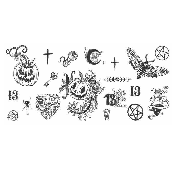 Hocus Pocus Creepy Halloween Black Large Temporary Tattoo Pack for wholesale on Faire1