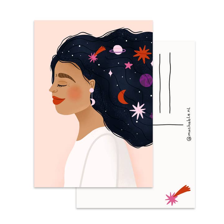 Cartolina - illustrazione ragazza pianeti - carta spazio per la vendita all'ingrosso da parte di Muchable