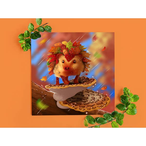 Autumn Leaf Hog Hedgehog Flowerhog Card for wholesale by Digitaldreamcloud