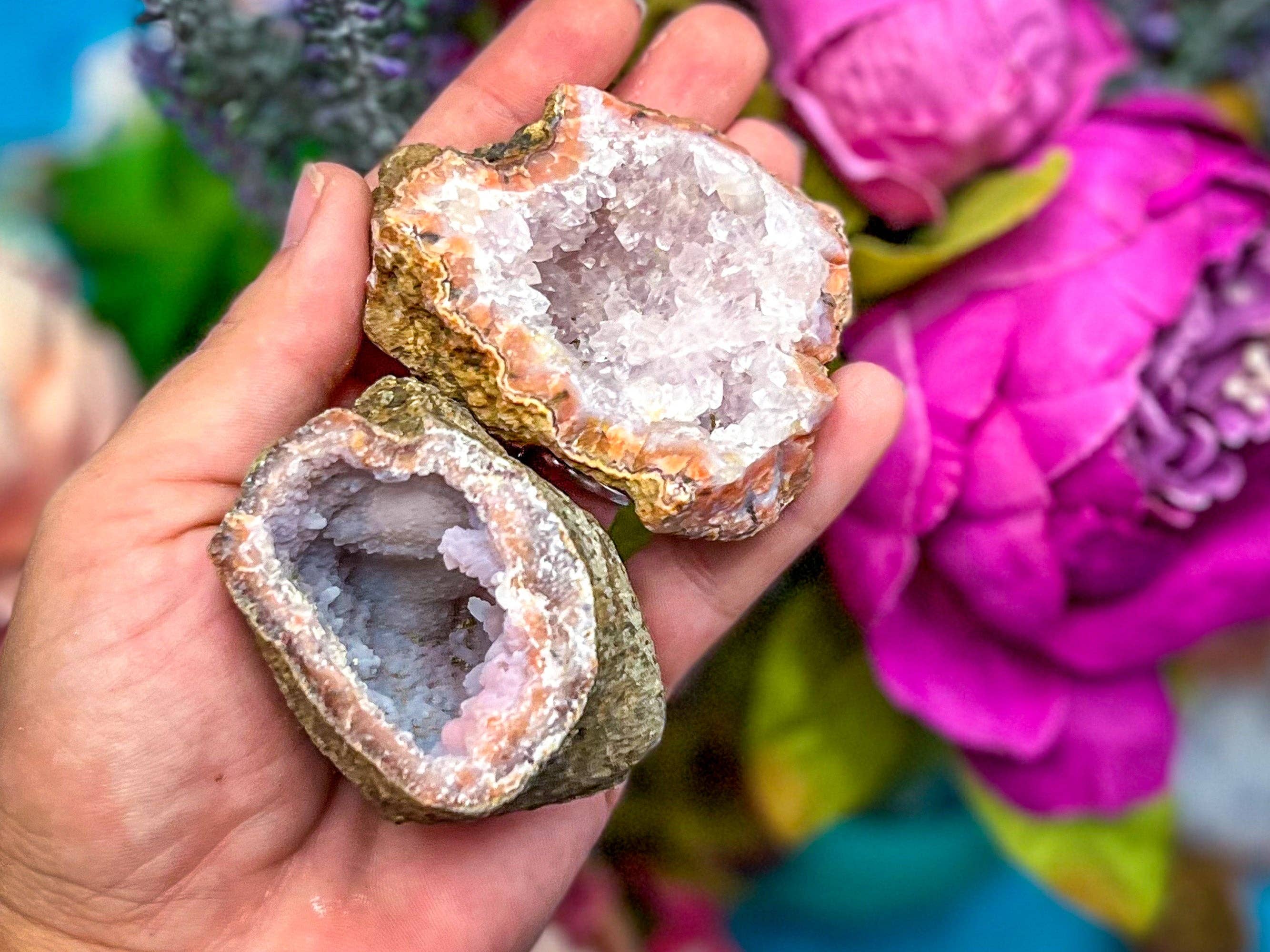 Mandala Gems - Wholesale Spiritual Stone/Crystal - Large Pink Red Grey Raw Chalcedony Geodes4