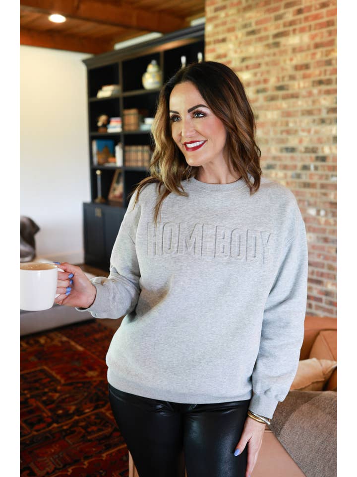 Heathered Grey Homebody Embossed Sweatshirt for wholesale on Faire2