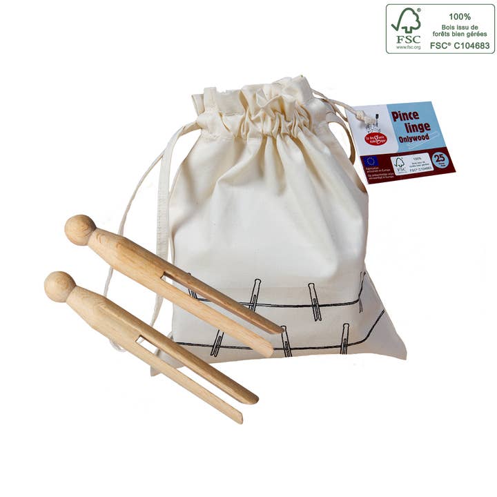 25 Eco-Friendly Springless Wooden Clothespins with Bag - La Droguerie for wholesale by La droguerie écologique - Ah! Table! - Anaé - Venga