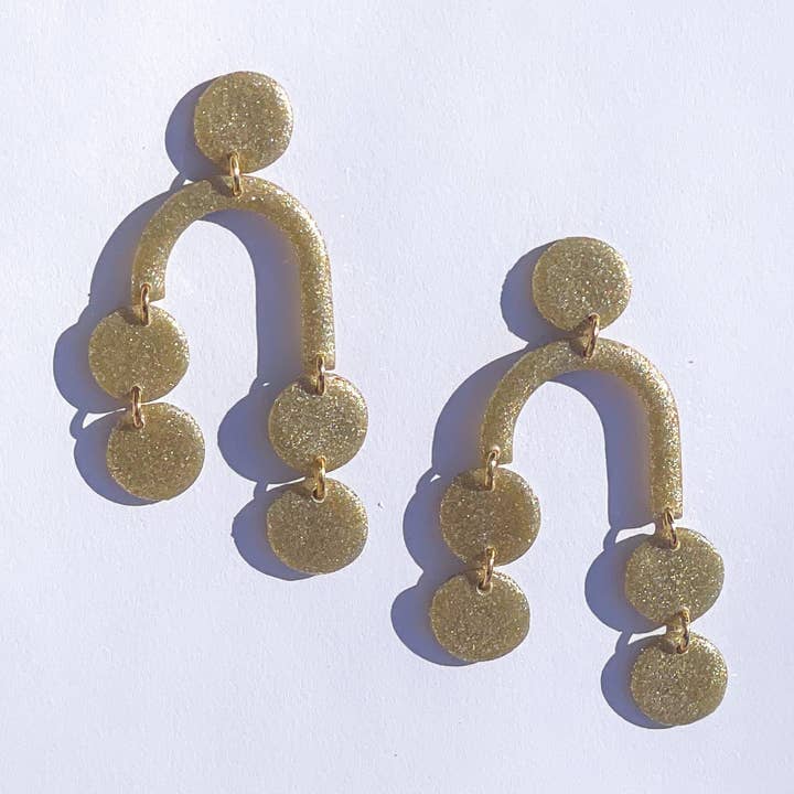 gold glitter asymmetrical dangles for wholesale by The Color Theory