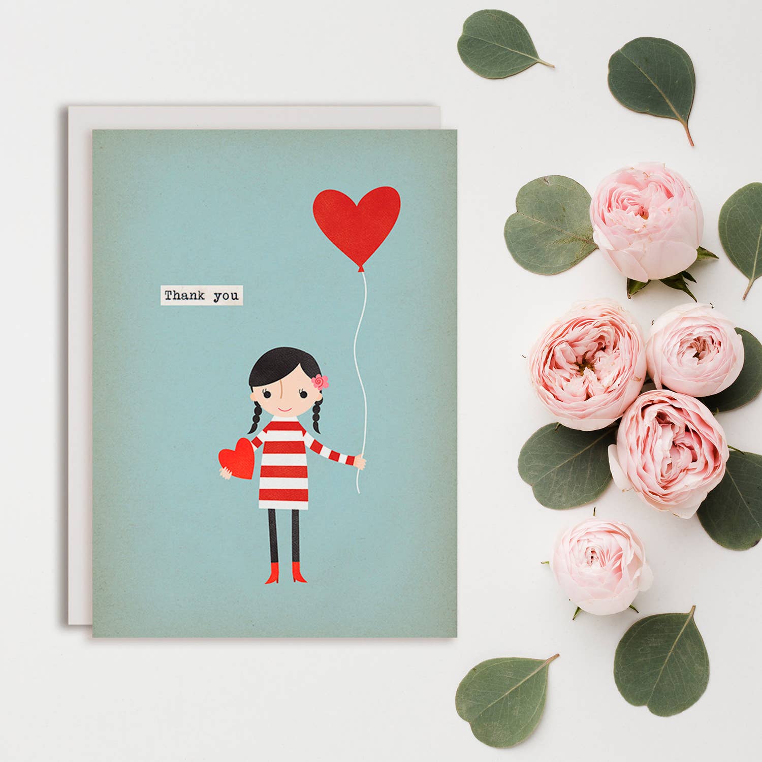 Rosy Designs - Wholesale Thank You Card - Thank You Card, Teacher Card, Kids Card, Heart Balloon Girl1