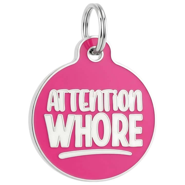 Enamel Dog Tag with Scannable Pet ID - Attention Whore for wholesale by Bad Tags
