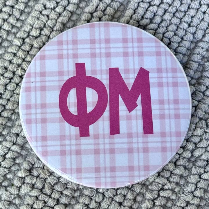 Phi Mu Sorority 3" Pin/knap - Plaid for engroshandel hos Buttongirl99