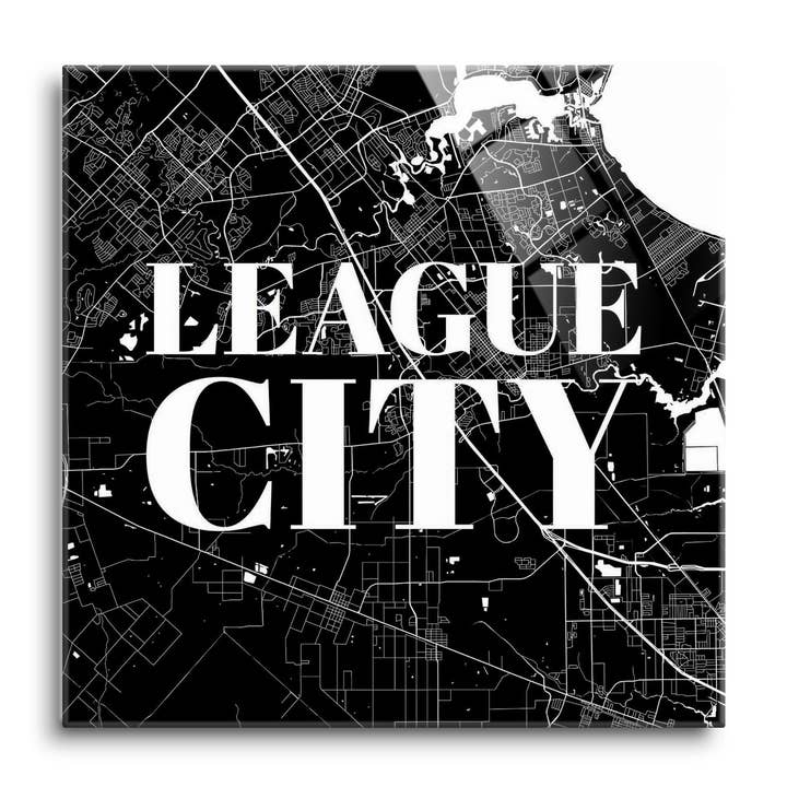 Minimalistic B&W Texas League City M|8x8 Glass Plaque for wholesale by Love Local