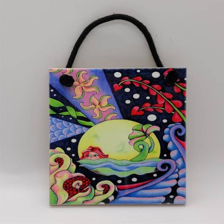 Meerjungfrau in der Moonlight Keramikfliese für den Großhandel von Florida Vibes Art / Mungo Key Designs