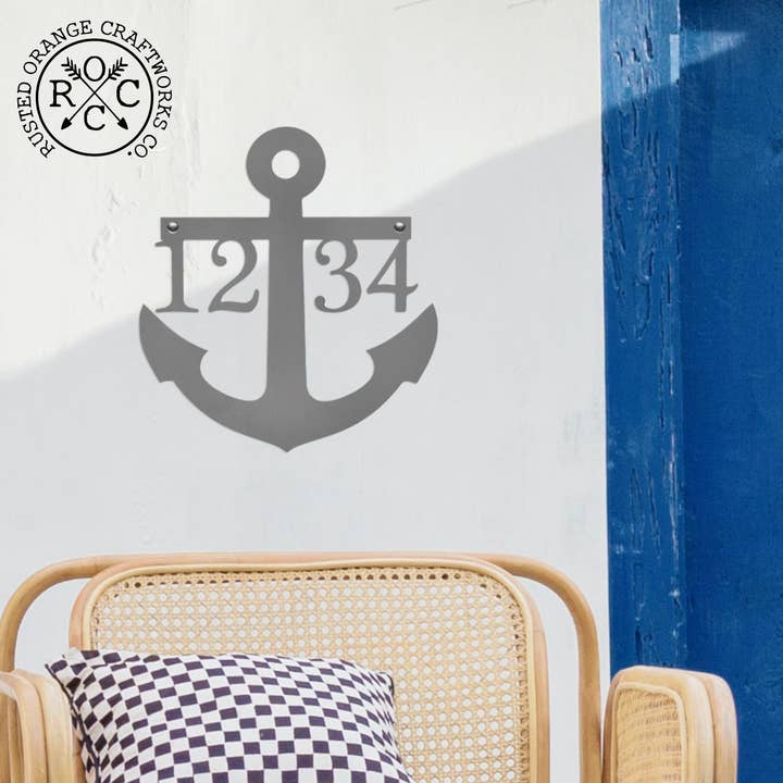 Rusted Orange Craftworks Co. - Wholesale Sign - Anchor Address Plaque - Coastal House Numbers Plaque Beach Nautical Decor4