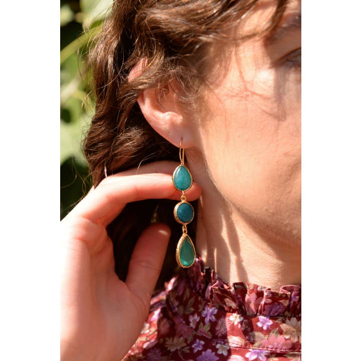 My Doris – wholesale Dangle earrings – TEAL THREE DROP EARRINGS1