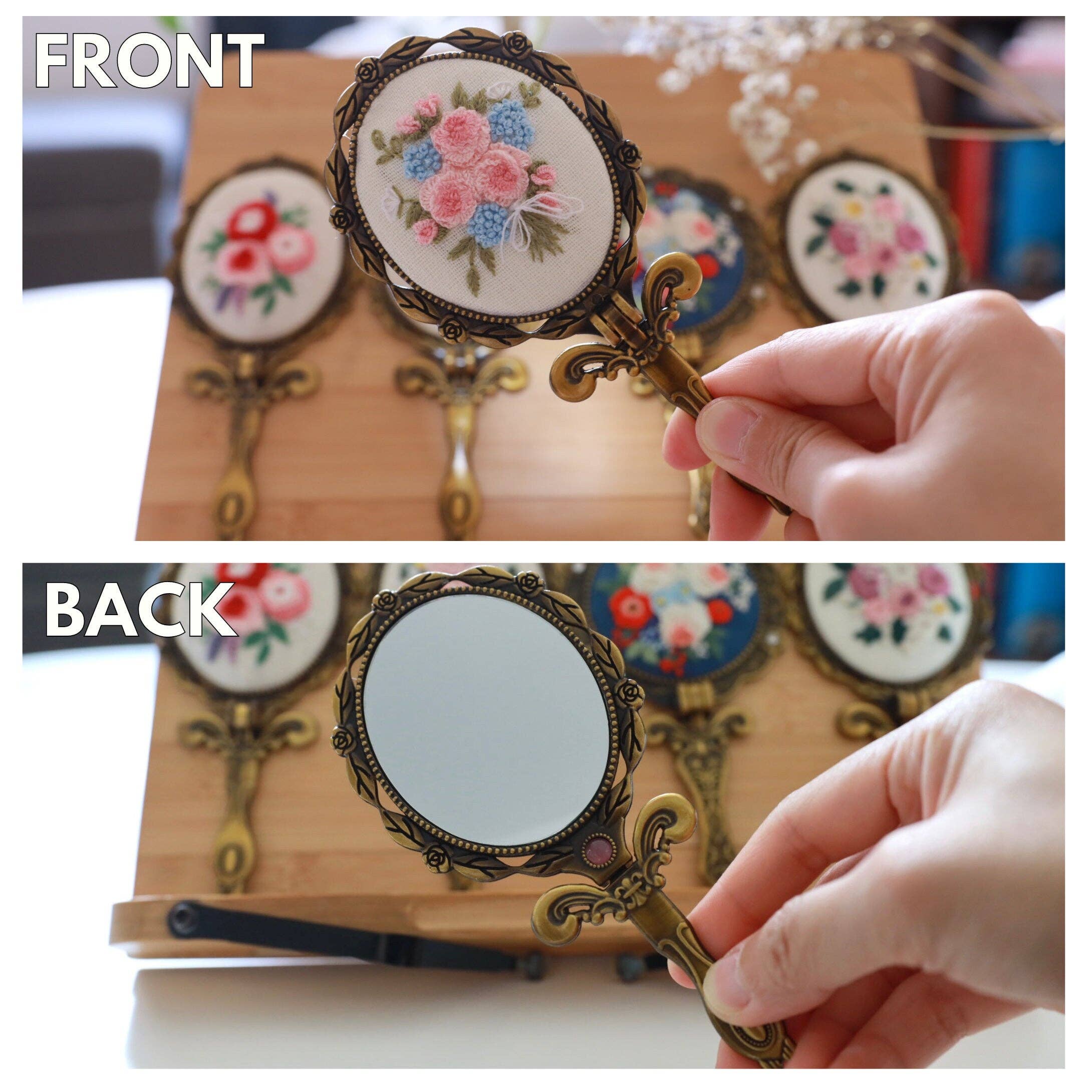 Finer Embroidery – wholesale Compact mirror – Vintage Embroidered Compact Mirror2