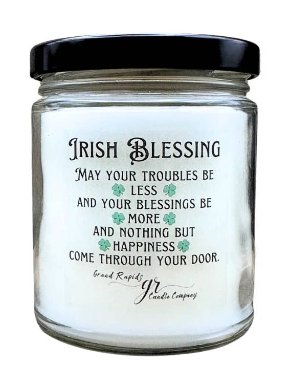 Irish blessing St. Patrick’s Day. 9oz Soy Blend Candle for wholesale by Grand Rapids Candle Company