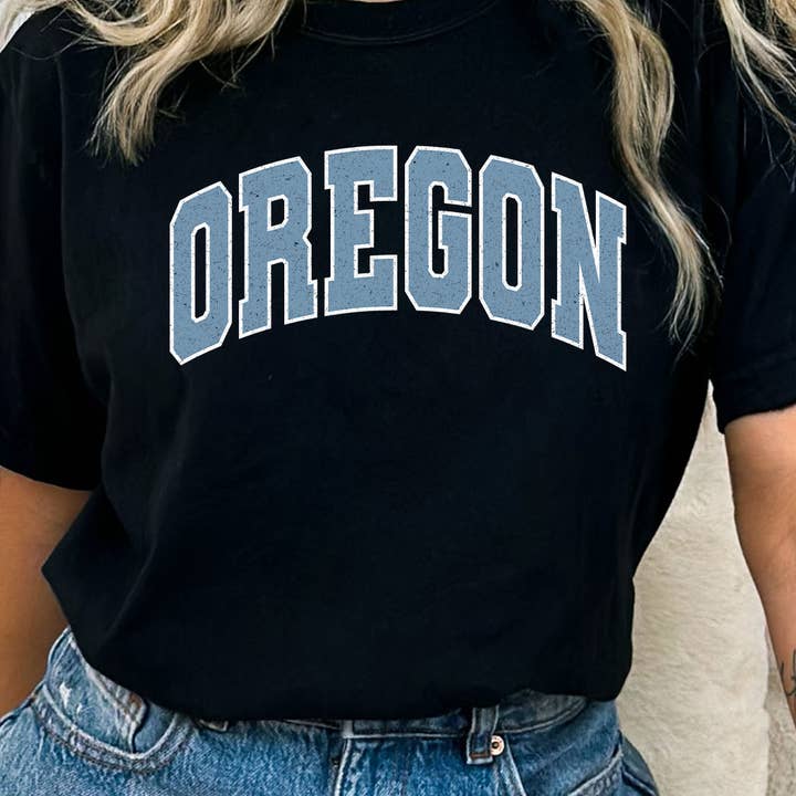 Oregon Varsity Font Comfort Colors Tee for wholesale by Kissed Apparel