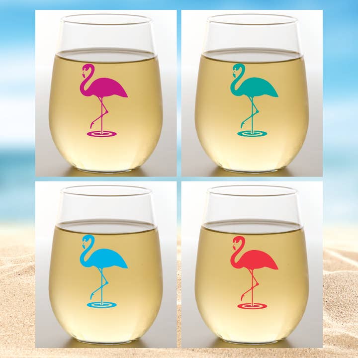 Wine-Oh! - Wholesale Wine Glass - FLAMINGOS Unbreakable Stemless TRITAN Plastic Wine Glasses