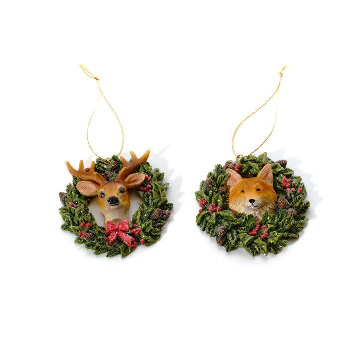 Langs - Wholesale Christmas Decoration - Frosted Forest Resin Woodland Animal Wreath Hanger 2 Asstd
