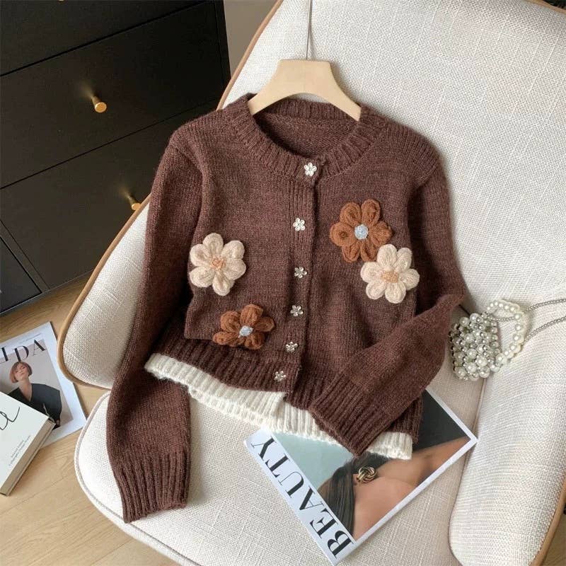 Mapcie - Wholesale Cardigan - Women's - 3D Flower Accent Knit Cardigan3