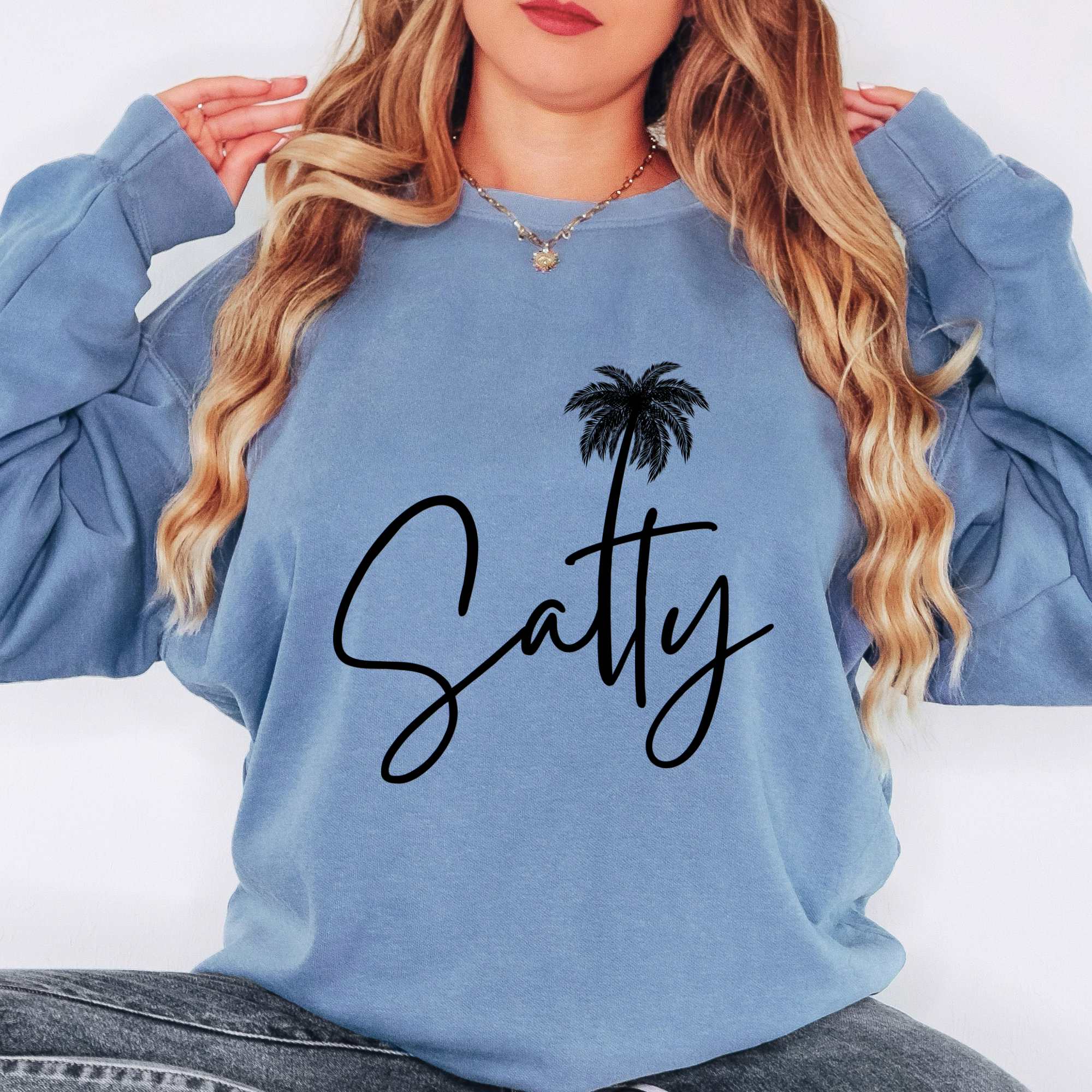 Trendznmore - Modern Graphic Apparel - Wholesale Graphic Sweatshirt - Women's - Comfort Colors Salty Beach Crewneck Sweatshirt - Cozy Beach0