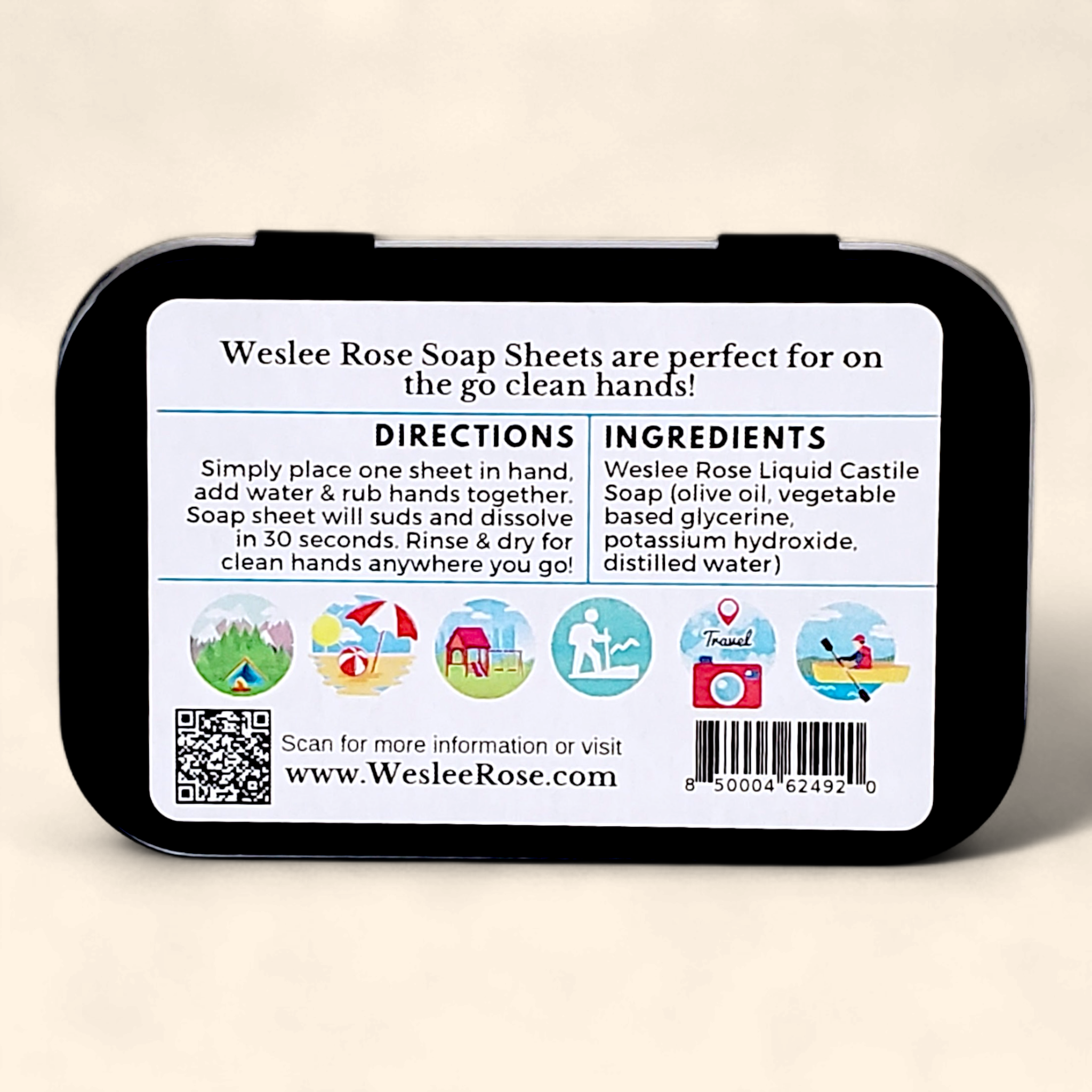 Weslee Rose – wholesale Handtvål – Weslee Rose handtvålark för resan, 100 ark i metallaskar7