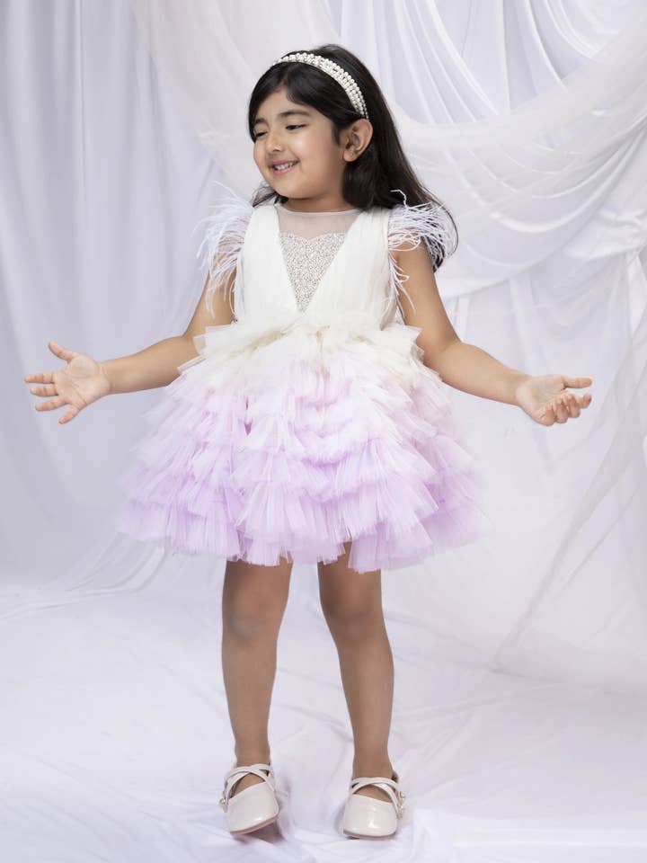 Lilac Tiered Ruffle Dress | Hand-Embroidered Party Dress for wholesale by TheBeanWalk