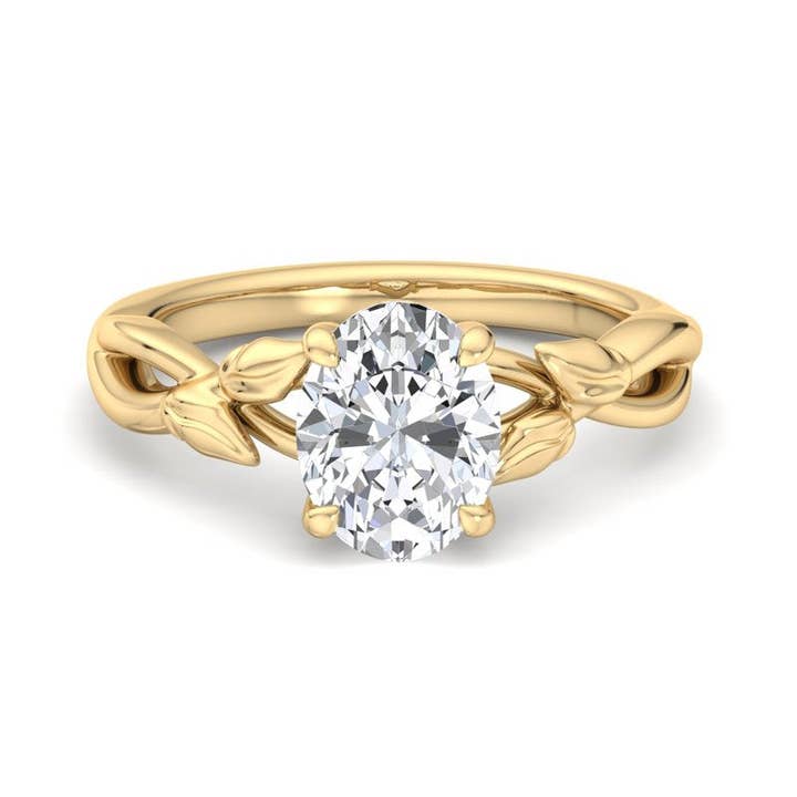 Nature-Inspired Oval Lab Grown Diamond Center Engagement Ring for wholesale by Caratina