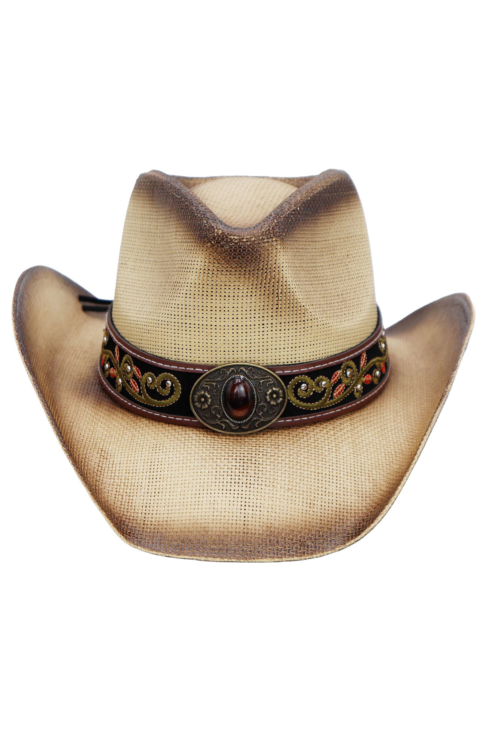 Cap Zone – Engroshandel Cowboyhat - Dame – Bronzeret ravfarvet concho blomsterbælte cowboyhat6