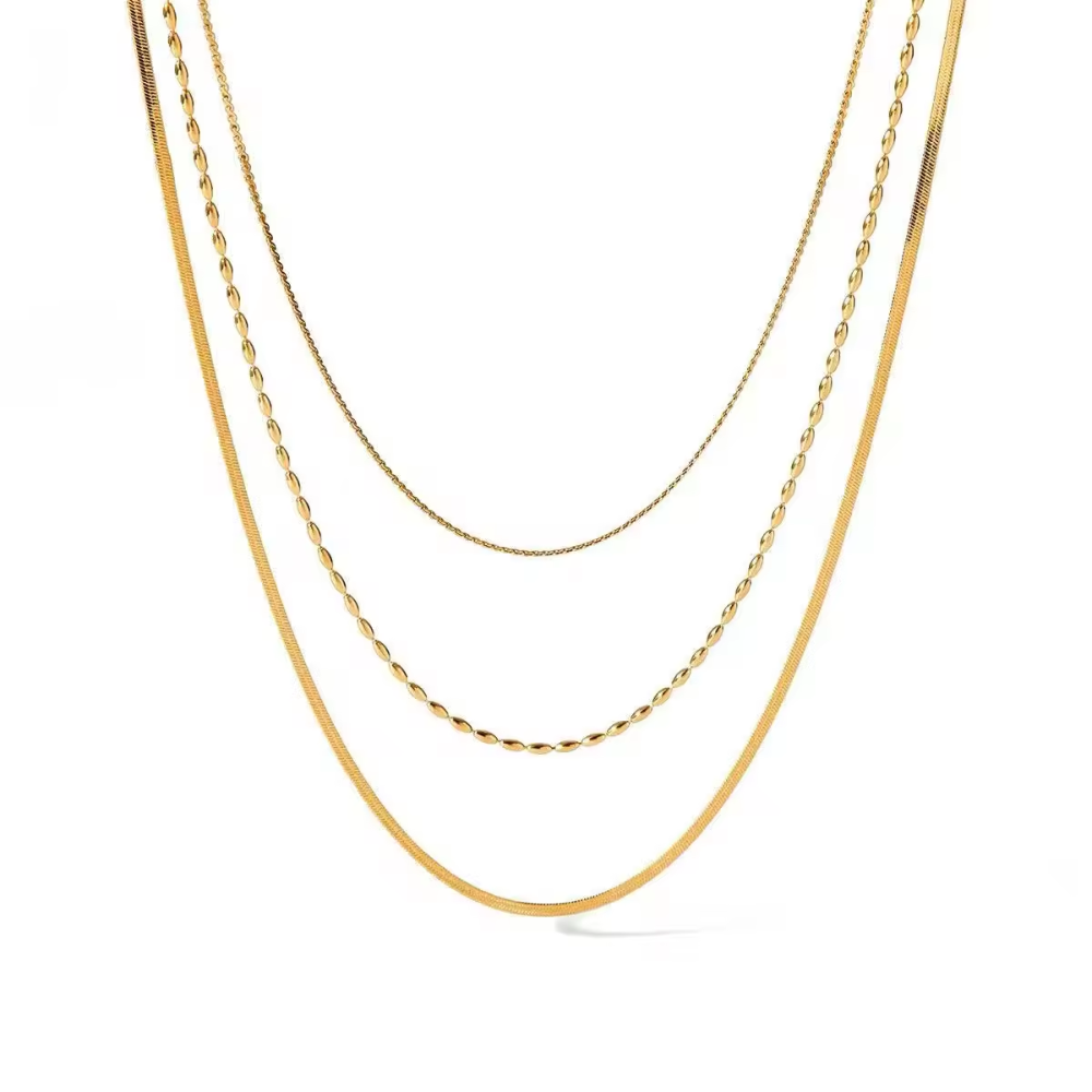 Deep South Originals Inc. - Wholesale Link & Chain Necklace - Golden Layers Triple Necklace – Layered Water-Resistant Gold Necklace0