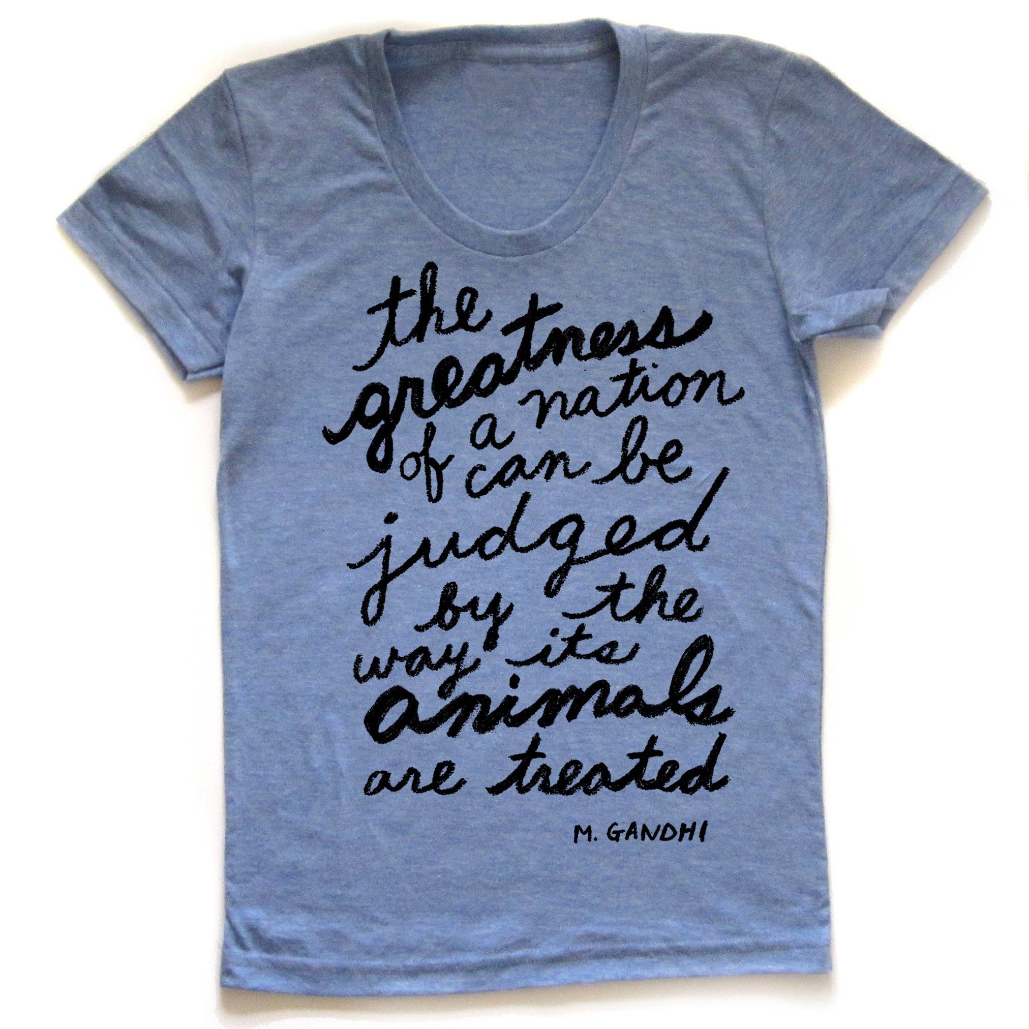 Megan Lee Designs - Vente T-shirt sérigraphié – femme - Animal Society (Gandhi) : T-shirt ou col en V pour femmes1