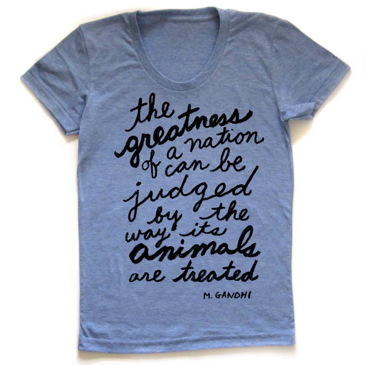 Megan Lee Designs - Vendita all'ingrosso Maglietta serigrafata - Donna - Animal Society (Gandhi): T-shirt da donna o scollo a V1