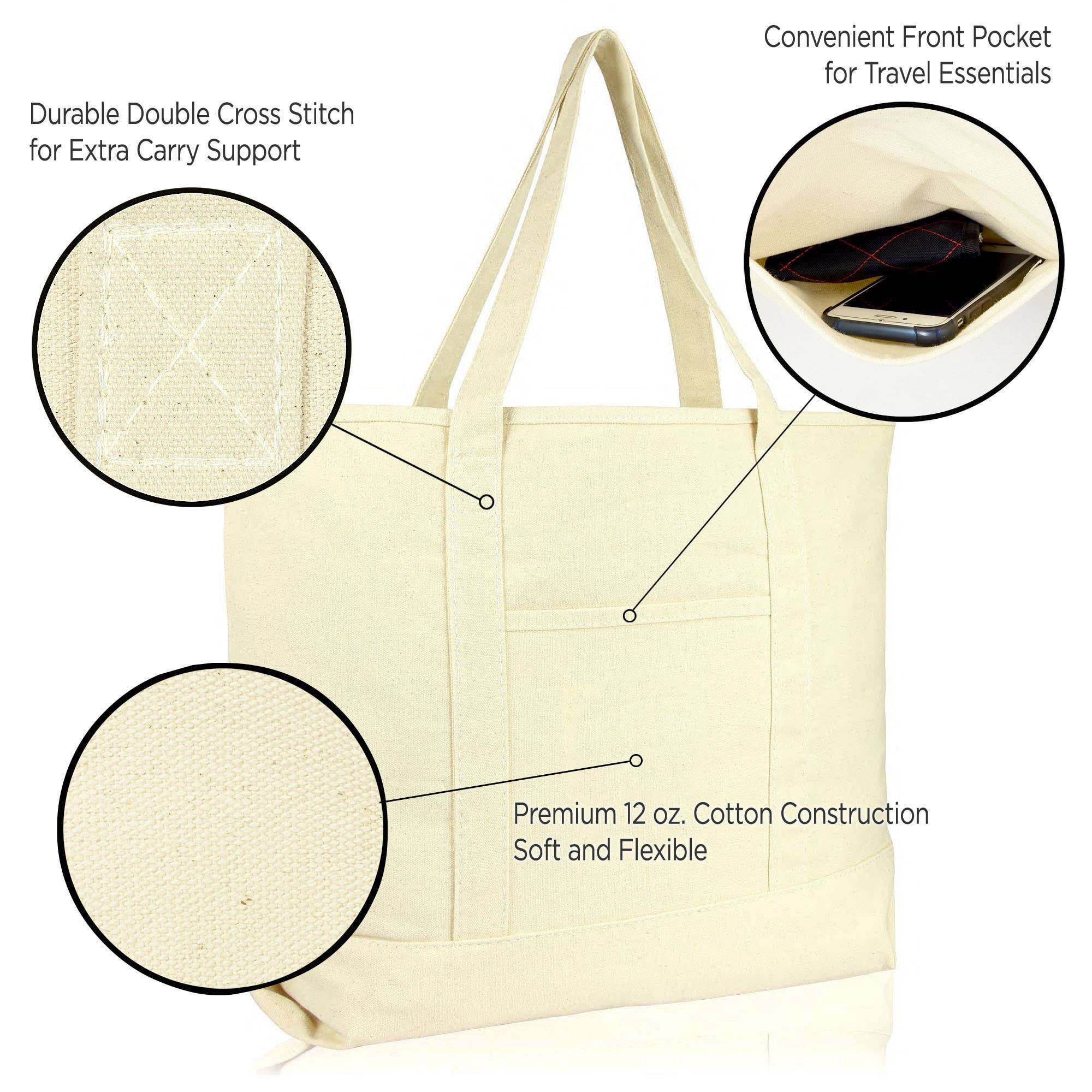 Dalix - Wholesale Tote Bag - Women's - DALIX 22" Open Top Heavy Duty Deluxe Tote Bag Outer Pocket22