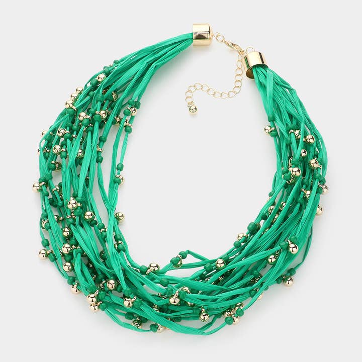 Sensibling Corp. - Wholesale Bib Necklace - Metal Ball Beads Pointed Raffia Thread Multi Layered Necklace1