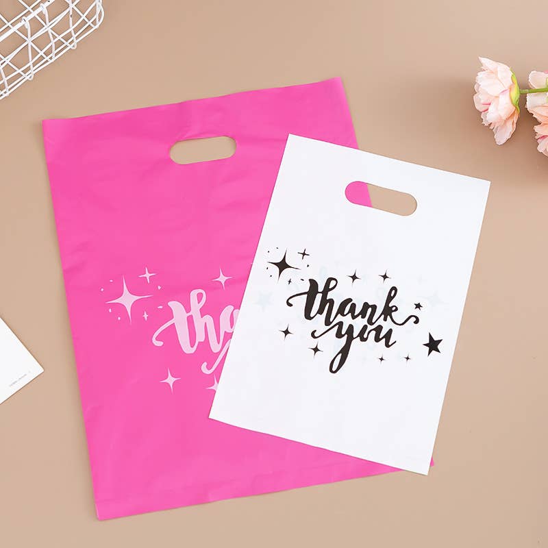 ByHome - Wholesale Gift Bag - 100pcs, Hot Pink Thank You Stars Cut-out handle PVC gift bag2