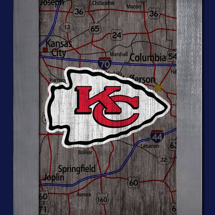 Kansas City Chiefs City Map 11x19 Framed for wholesale by Fan Creations
