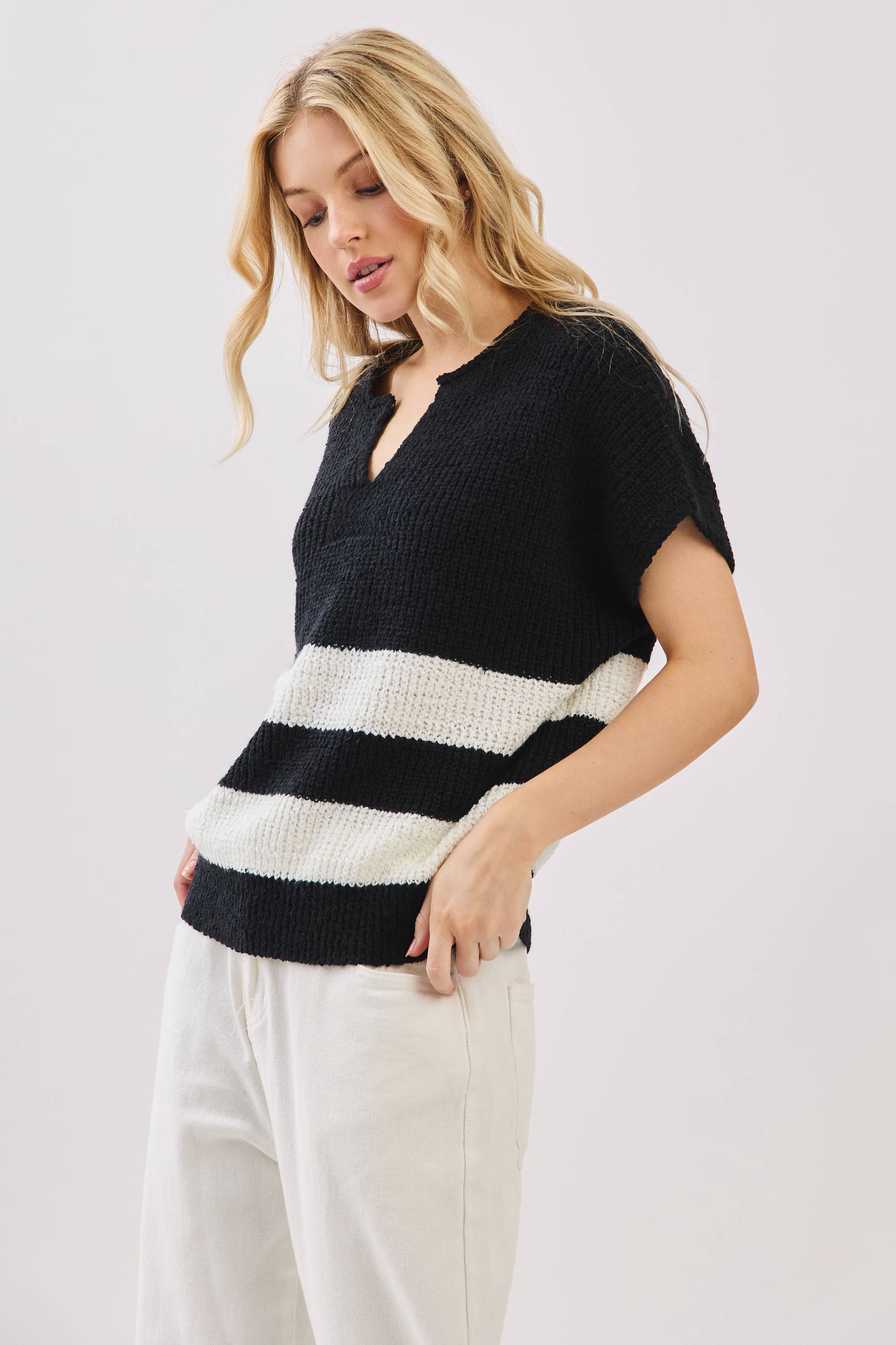 Sewn and Seen - Wholesale Knit Sweater - Women's - Stripe Knit Sleeveless Sweater17
