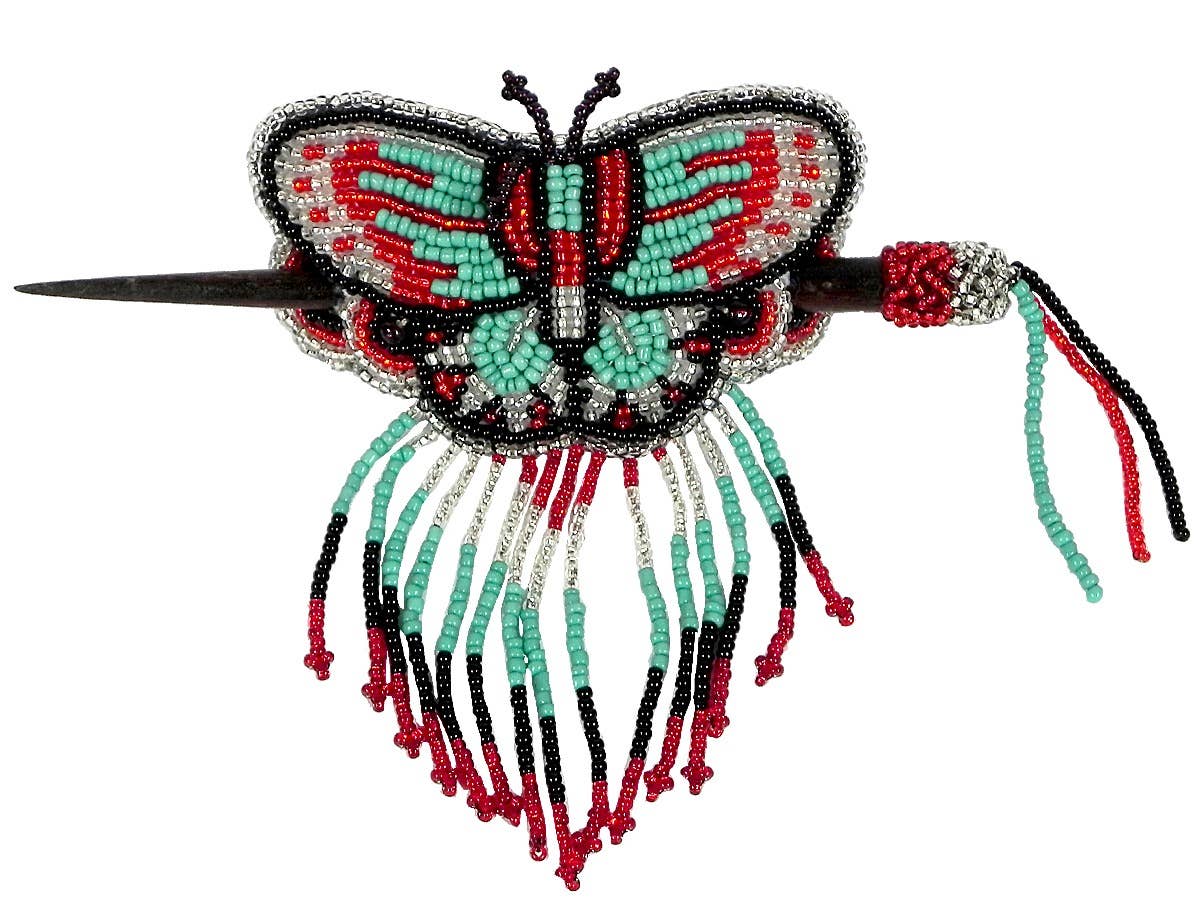 Pichincha - Wholesale Barrette - Women's - Large Beaded Butterfly Seed Bead Fringe Barrette Hair Stick2