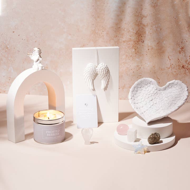 Großes Luxus-Geschenkset mit Heilkristallen, Engeln und Kerzen, Reiju-Silber — Geschenke zum Valentinstag für den Großhandel von Reiju