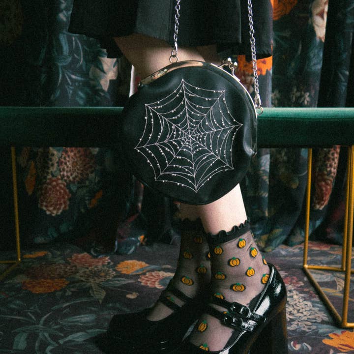 Ectogasm - Wholesale Top Handle Bag - Women's - Spiderweb Convertible Clasp Handbag in Black