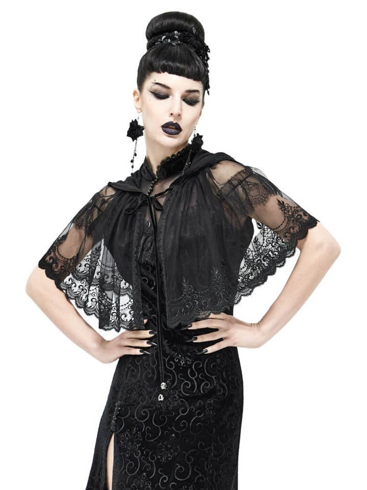 Western Fashion - Wholesale Cape - Women's - CA22 - Black lace hooded Cape