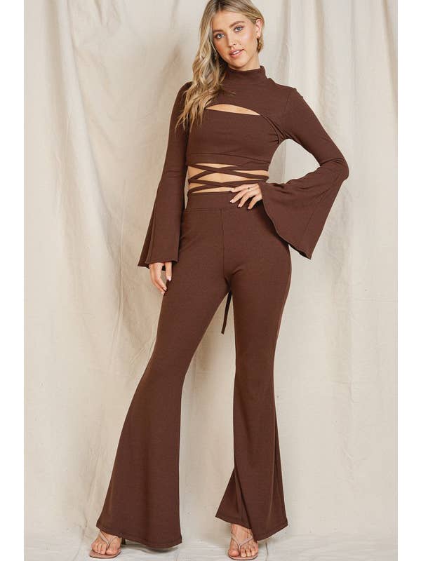 lalamia - Wholesale Pants - Women's - Wide Flair pants #MPT18044-CHOCOLATE5