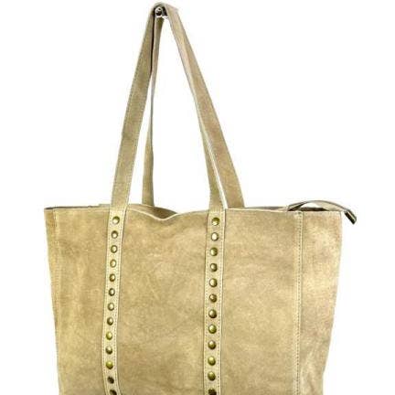 Chenson & Gorett - Venta al por mayor Bolsa de asa- Mujer - Amplio Bolso Shopper Piel Serraje con tachuelas decorativas9